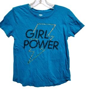 Old Navy Girls Turquoise Girl Power Lightning Bolt T Shirt XL 14‎ Preteen